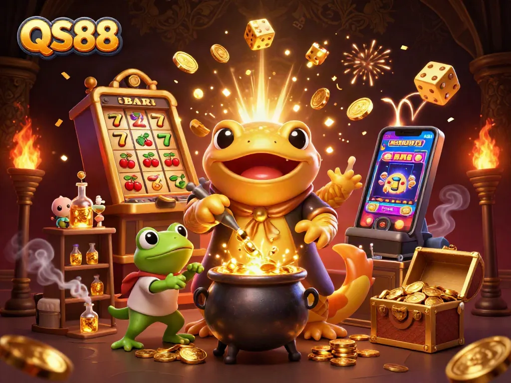 Engage in thrilling gameplay at QS88 with an exciting 3D casino adventure illustration featuring vibrant character interactions.