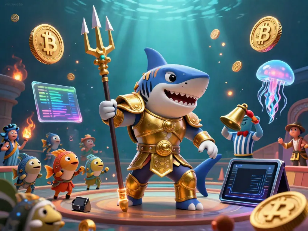 Experience the thrilling underwater adventures of soicau666 with a gladiator shark and crypto elements.