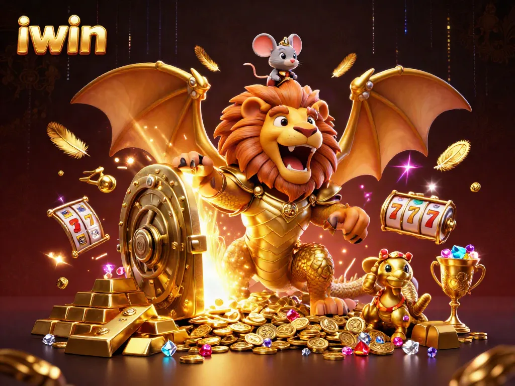 Engage in thrill with iwin's captivating golden chimera in an exciting casino scene.