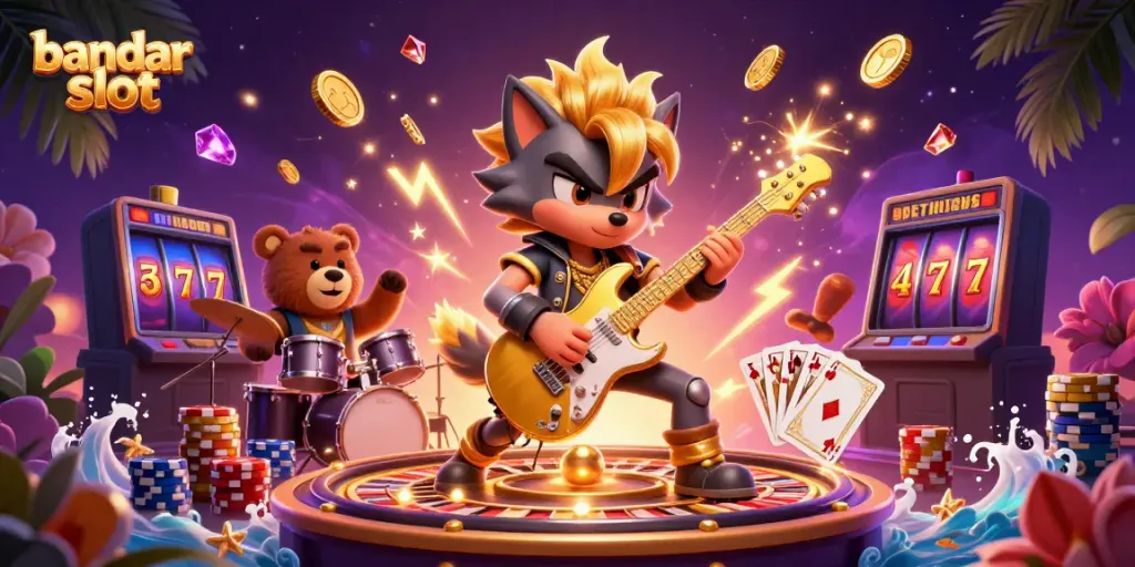Experience the excitement of bandar slot with a vibrant 3D casino scene filled with action.