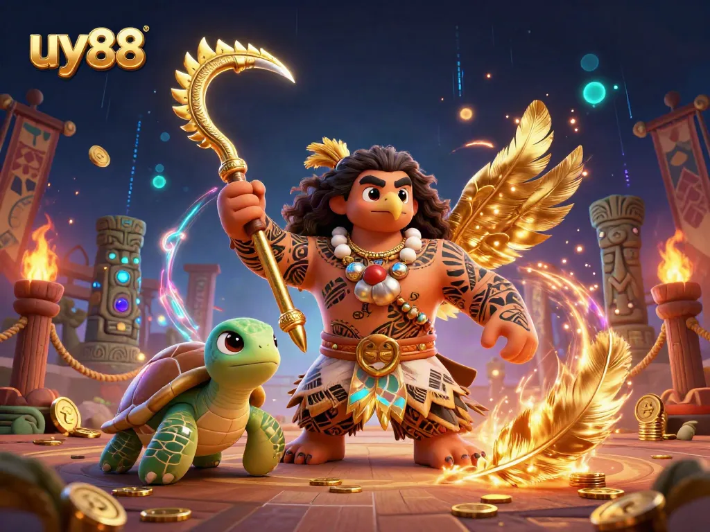 Experience the excitement of uy88 gaming with vibrant characters, action, and casino elements in a stunning 3D scene.