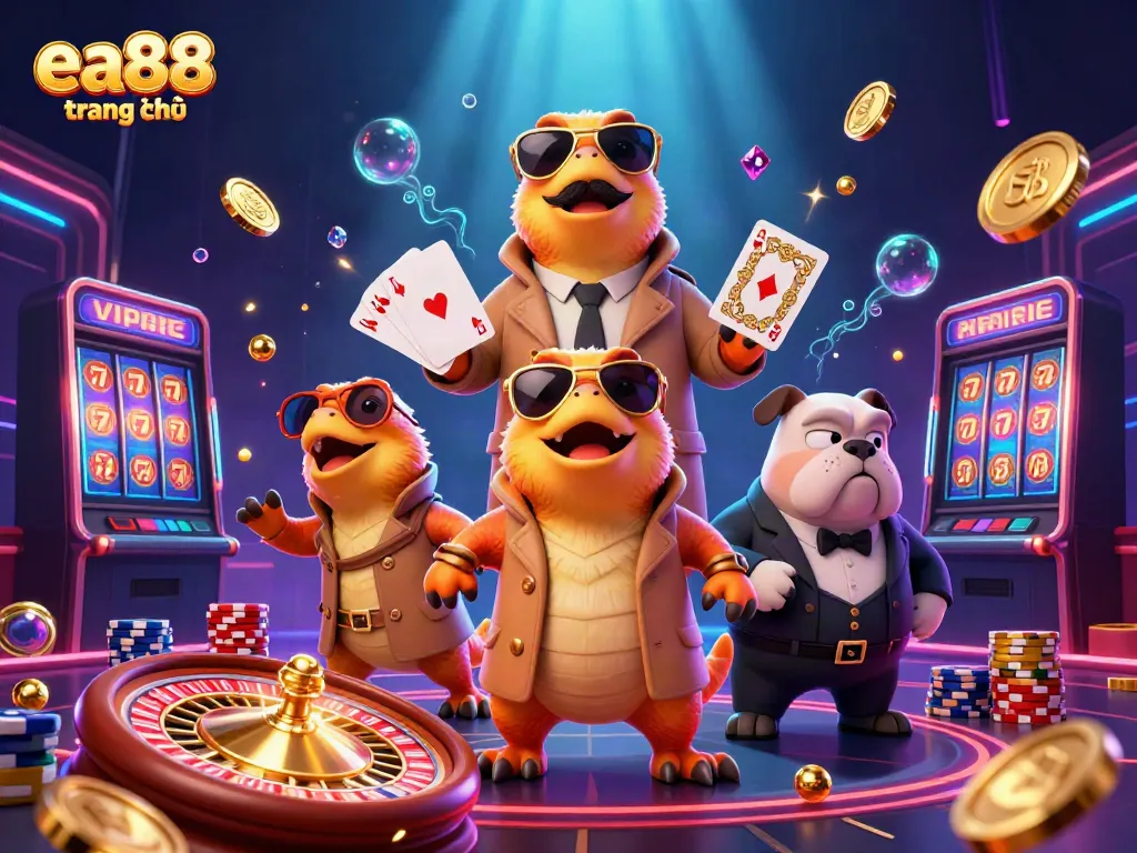 Experience the lively atmosphere of ea88 trang chủ with raptors in disguise entering a casino lounge.