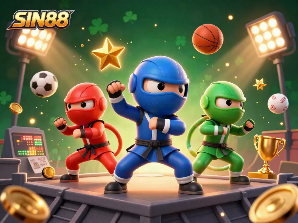 SIN88 captures the chameleon ninjas celebrating wins amid sports betting excitement.