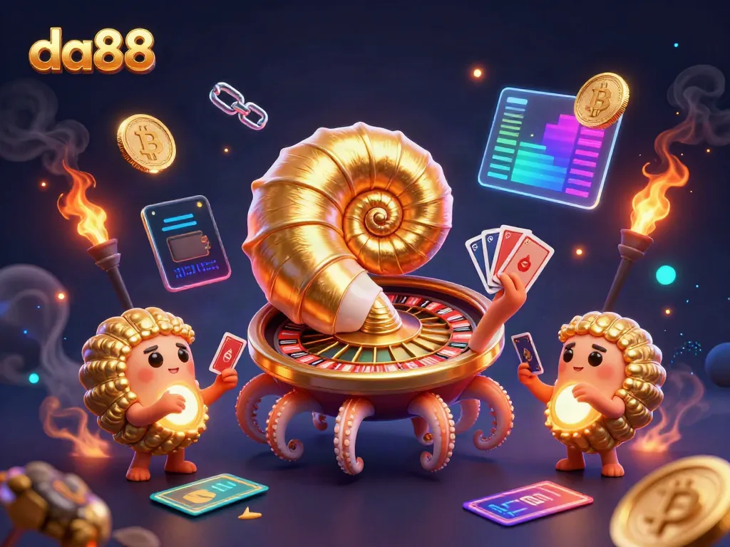 Engage in thrilling bets at da88 with a vivid 3D illustration showcasing a giant nautilus and dazzling crypto elements