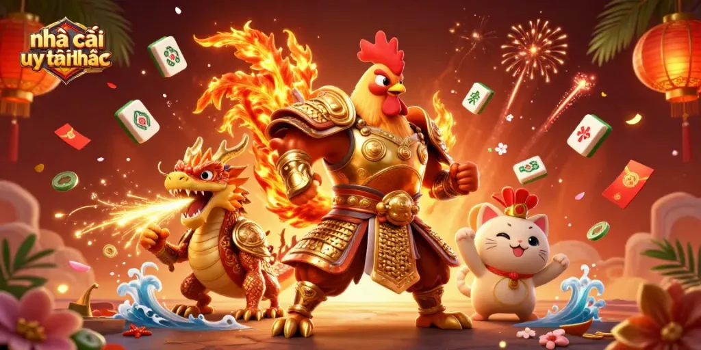 Engage in thrilling gameplay at nhà cái uy tín nhất with a decorated casino scene featuring vibrant characters and elements.