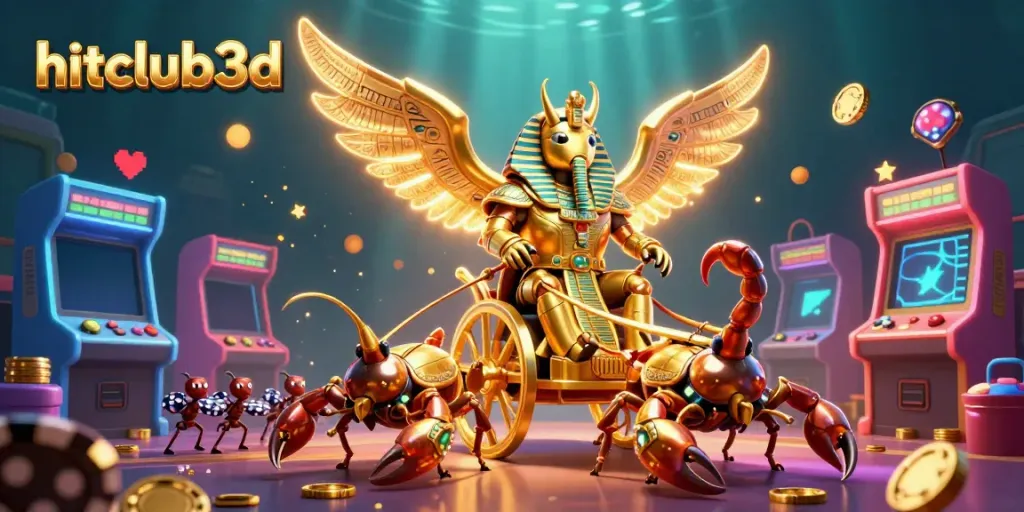 Experience thrilling gameplay with hitclub3d's vibrant gaming scene featuring key casino elements and playful characters.