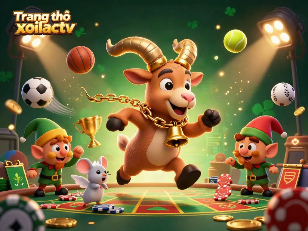 Xoilac TV channels excitement with dynamic sports betting and thrilling casino action in vibrant 3D art.