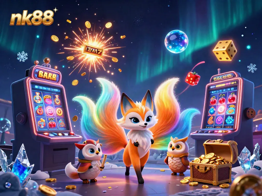 Engaging nk88 casino illustration featuring vibrant characters and exciting gaming elements.