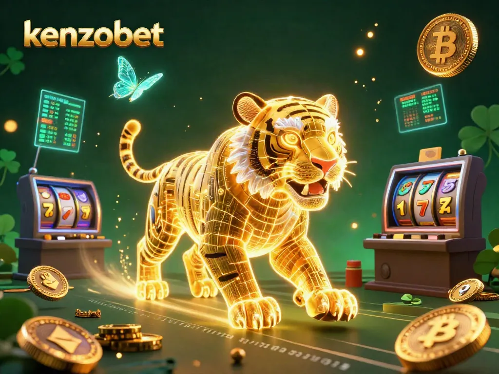 Kenzobet offers an engaging gaming experience with a neon tiger illuminating the digital casino landscape.