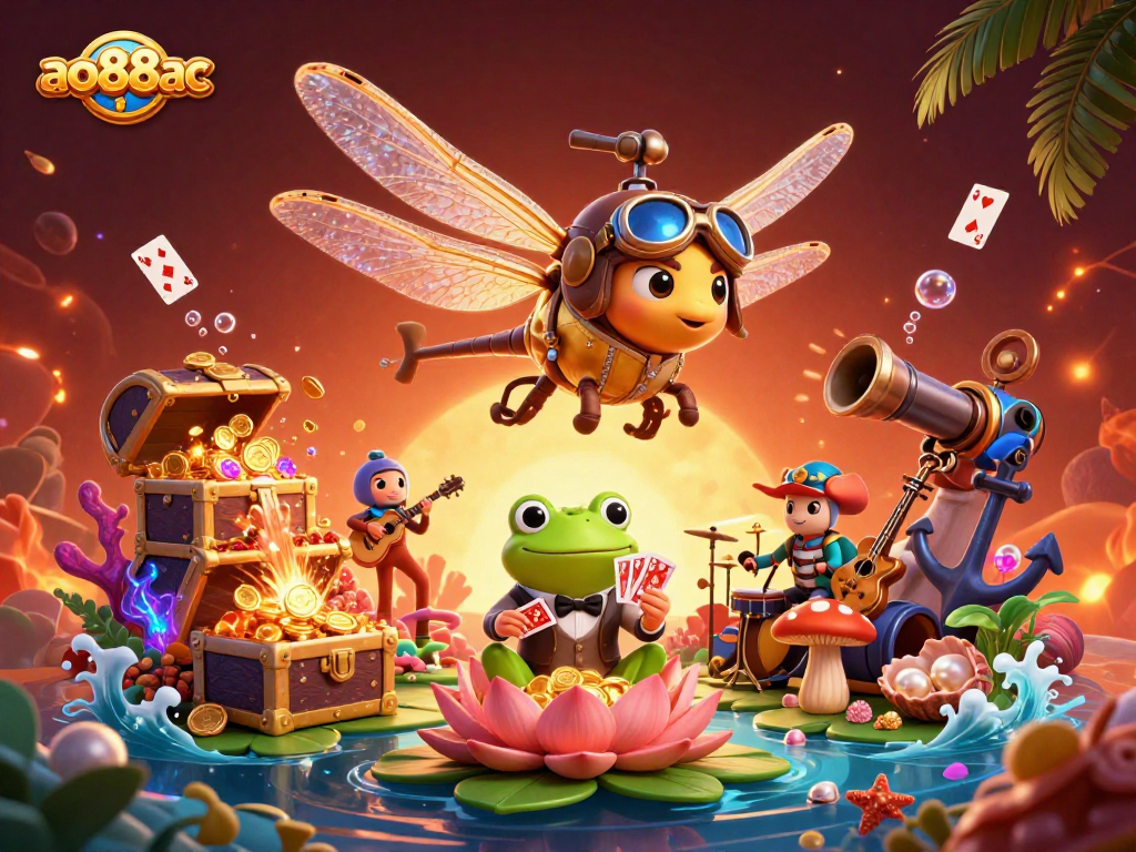 Experience the thrilling world of ao88ac with a vibrant 3D casino illustration showcasing dynamic characters and exciting gambling elements.