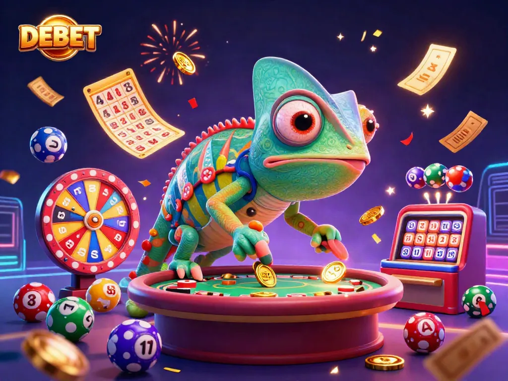 Engage in exhilarating gaming at DEBET with the chameleon casino owner and vibrant lottery elements