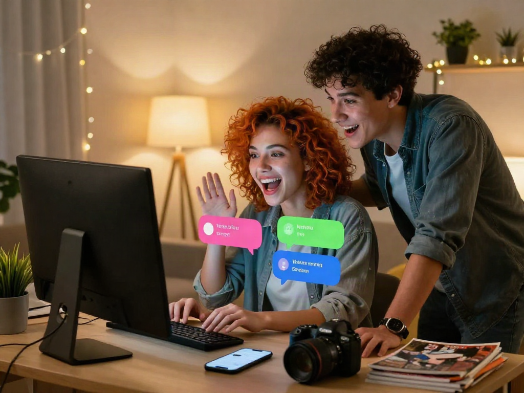 Friends enjoying a lively nsfw chat on a modern computer interface, showcasing an engaging online interaction.
