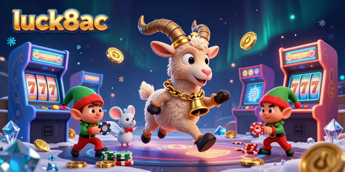 Experience excitement with luck8ac in a whimsical casino scene featuring festive characters and vibrant gaming elements.
