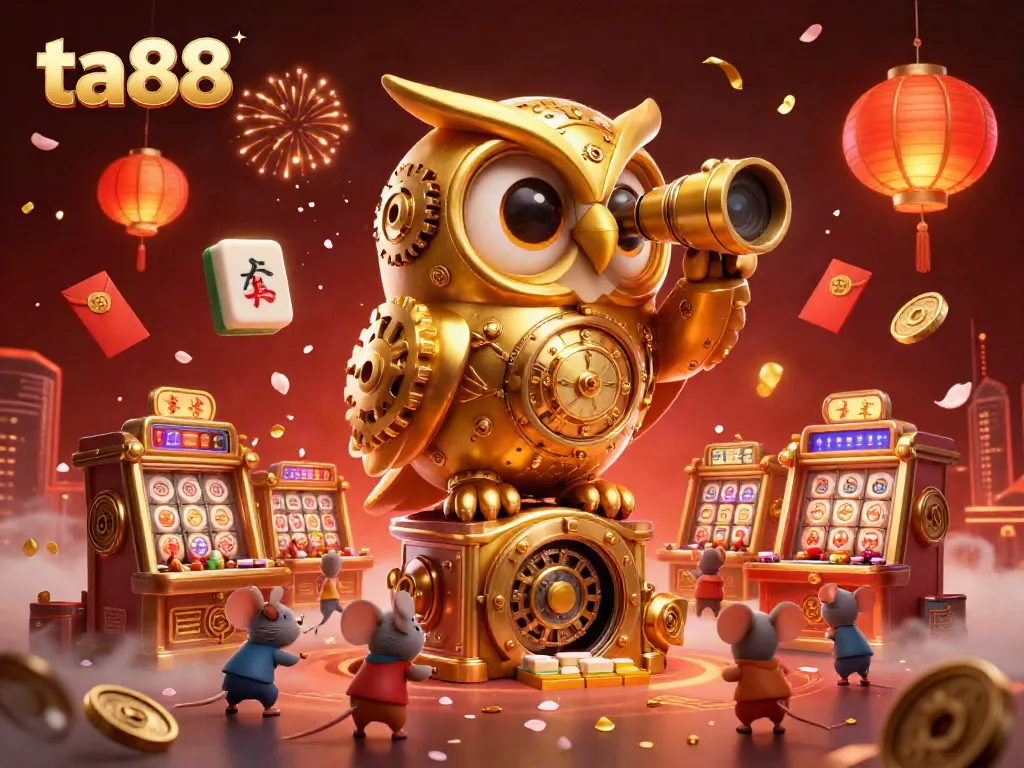 Experience thrilling gaming moments with ta88, featuring a lively casino scene with golden owl and vibrant elements.