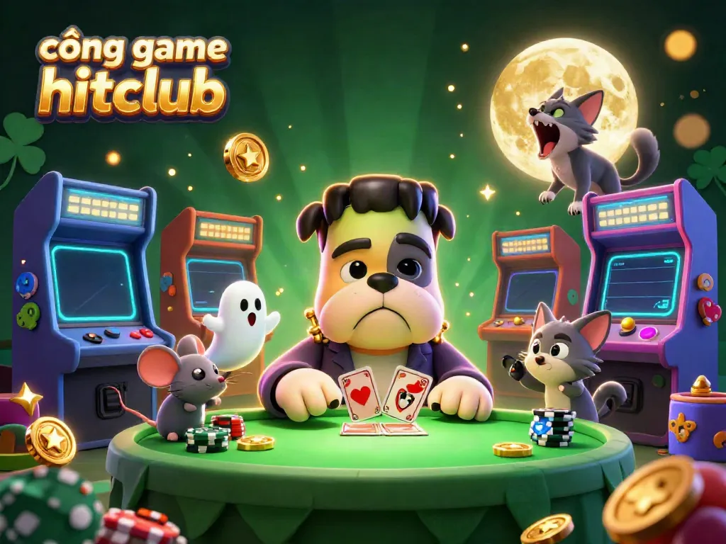 cổng game hitclub features an exciting scene with a cartoon dog dealer and ghostly mouse!