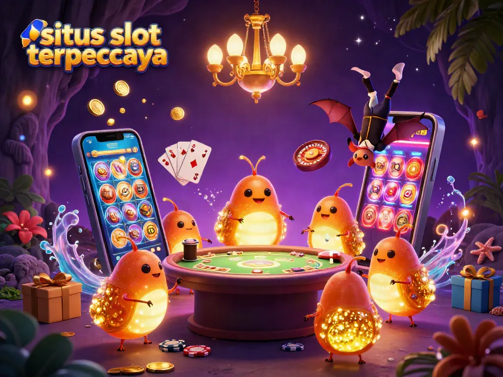Experience the excitement of situs slot terpercaya with glowing glowworms and vibrant casino elements in a rich, captivating environment.