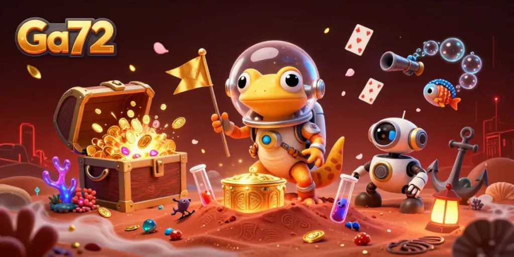 Ga72 showcases thrilling online casino excitement with a Martian gecko and dazzling treasures.