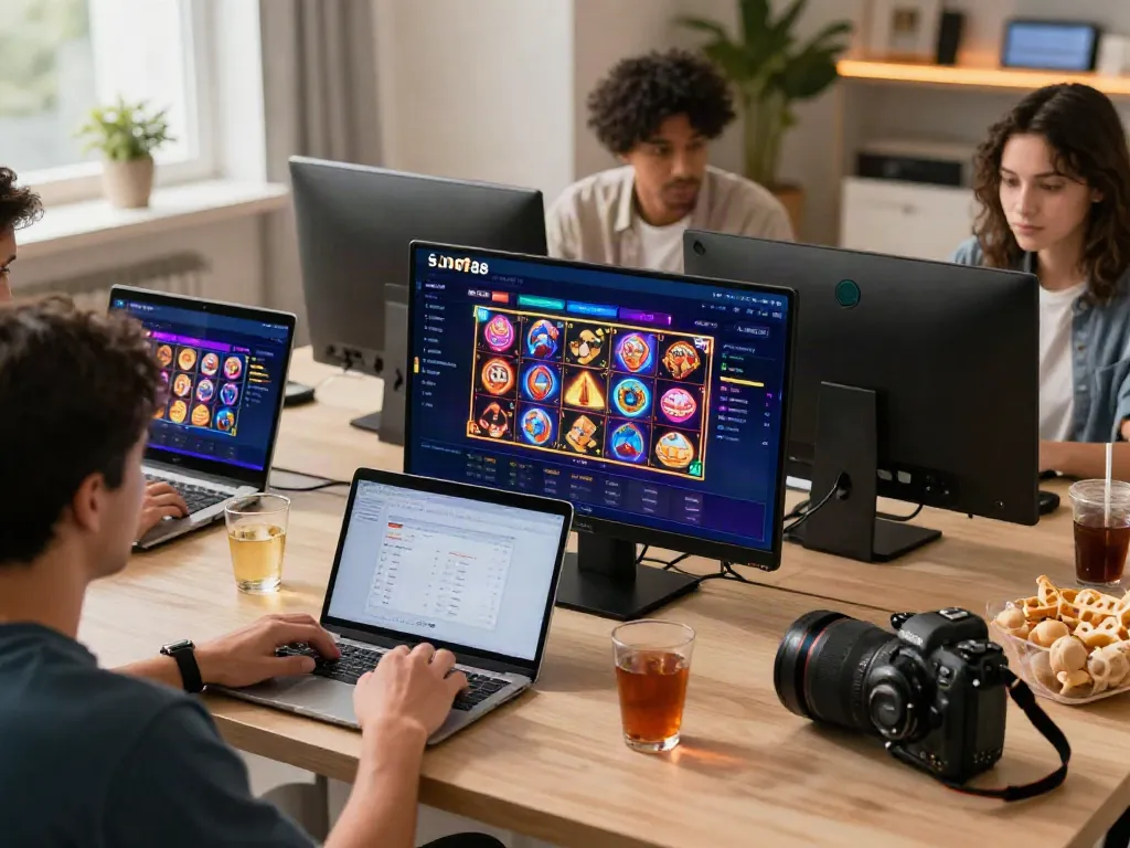 Engaged players enjoying slot88 on multiple devices in a bright gaming environment.