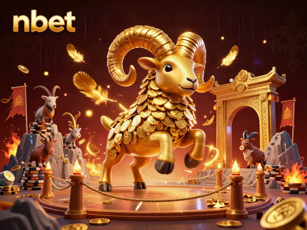 Experience thrilling action at nbet casino with golden ram charging through a vibrant gaming arena.