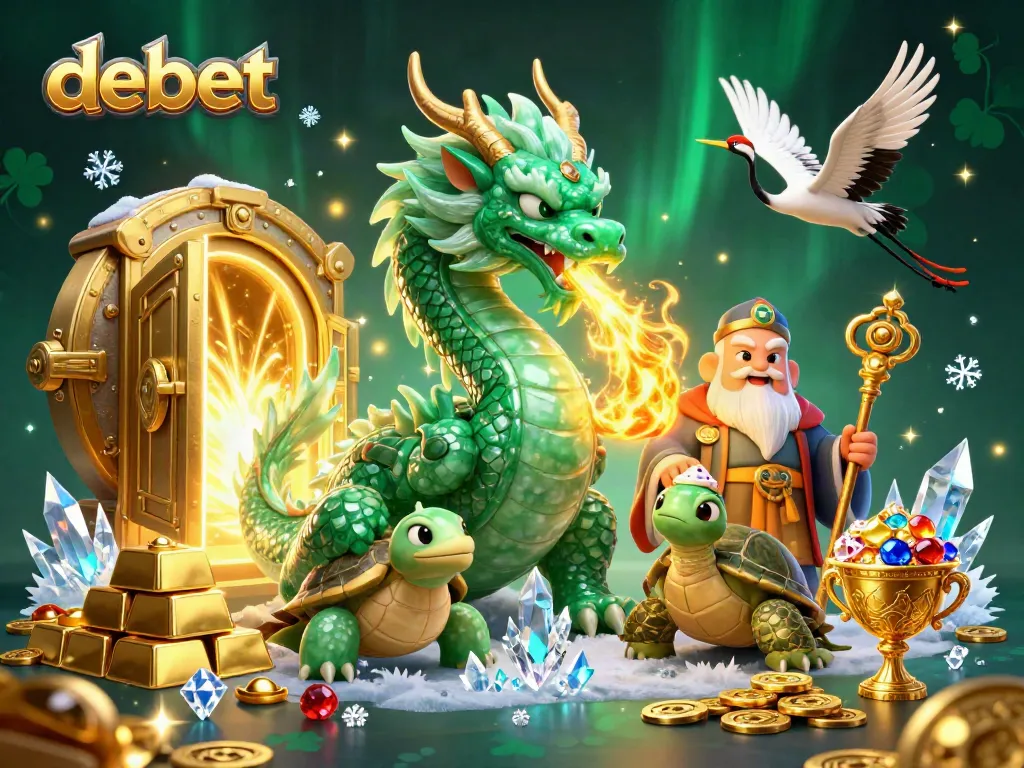 Experience thrilling gameplay with debet in a dynamic casino-themed scene featuring dragons, treasures, and lucky symbols.
