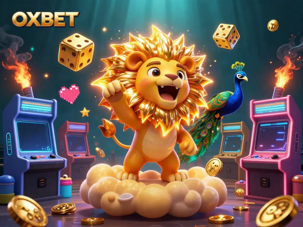 Play with OXBET's vibrant casino character features, showcasing golden luck and excitement.