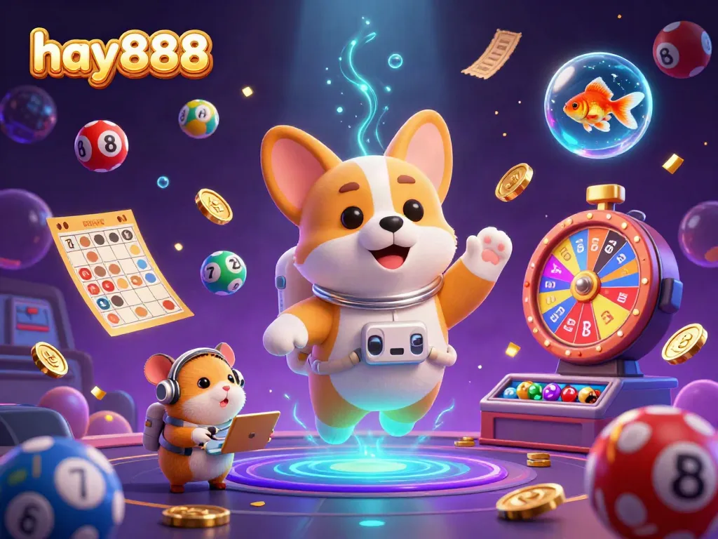 Experience the excitement of hay888 in a vibrant casino scene featuring floating characters and dynamic gaming elements.