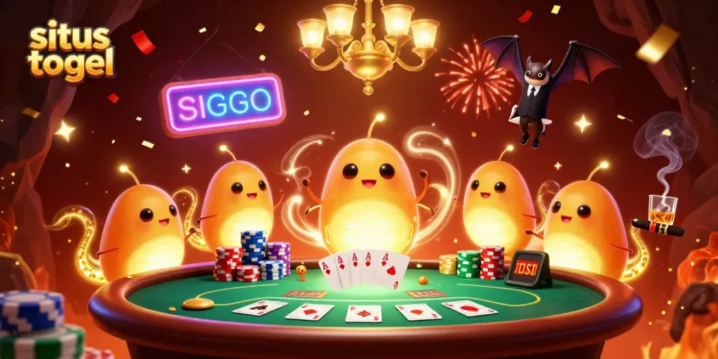 Situs togel casino scene with glowworms lighting a poker game, creating an enchanting atmosphere.