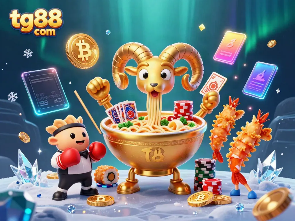 Engage in vibrant gaming action with tg88 com's cartoon characters amidst colorful casino elements.