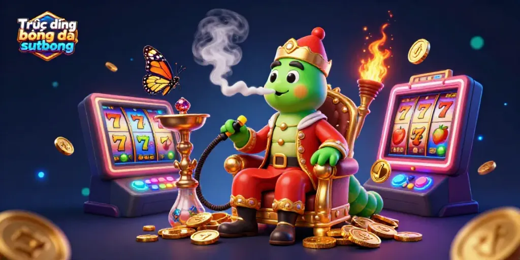 Experience Trực tiếp bóng đá sutbong with a vibrant scene of gaming excitement, featuring slot machines and animated casino elements.