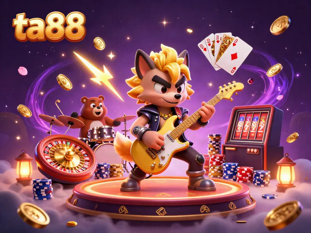 Experience the thrill of ta88 with electric rock star and vibrant casino action in an engaging 3D scene.