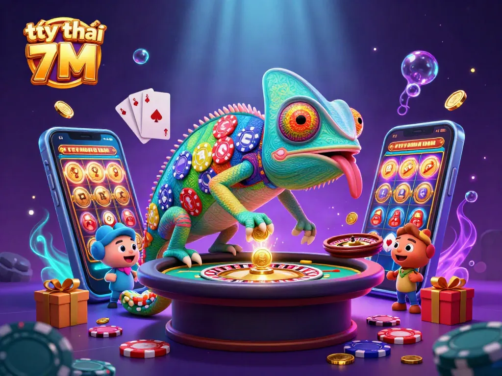 Experience thrilling gameplay with tỷ lệ 7M, as vibrant casino elements erupt in this dynamic illustration.
